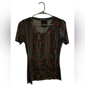 NWT Johnny Was Nanette Floral Mesh Top | Boho Paisley Print Short Sleeve Tee